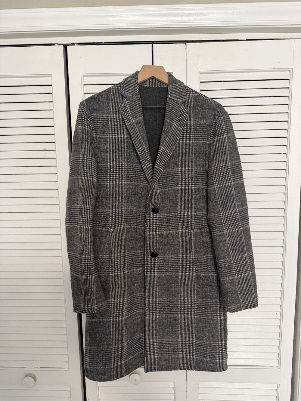 Zara Gray Plaid Wool Overcoat